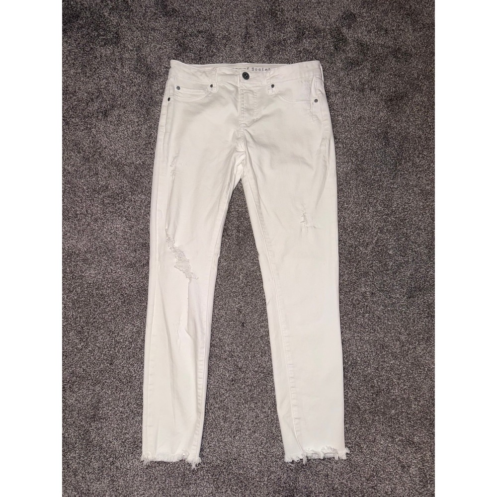 Articles of Society Women's White Skinny Ankle Jeans w/ Frayed Hem Ends - 27